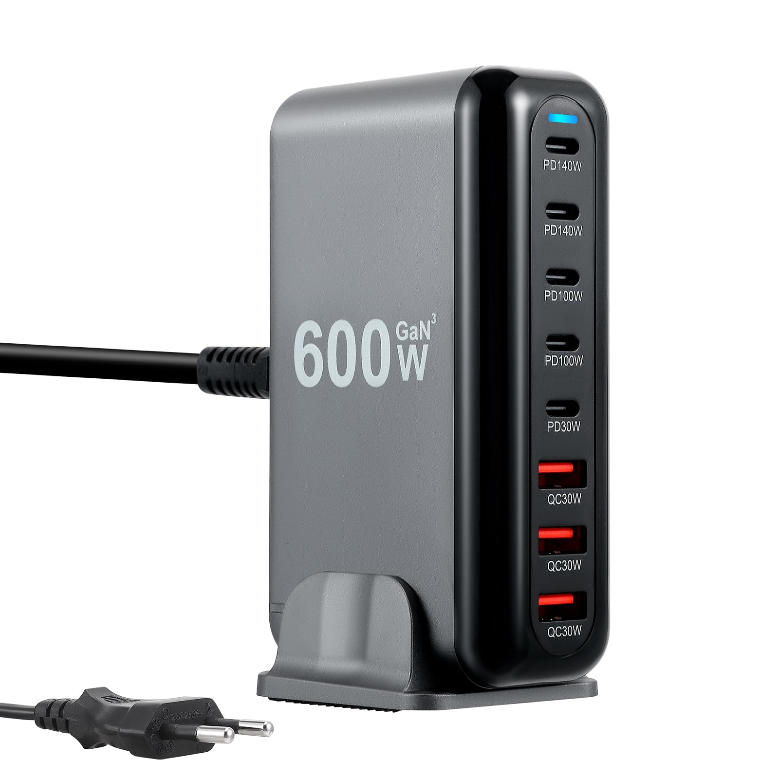 600W Caricatore USB Multiplo, 8 Porte Stazione di Ricarica Veloce Caricabatterie USB C PD PPS 140W Alimentazione Rapido per Laptop Telefono Cellulare