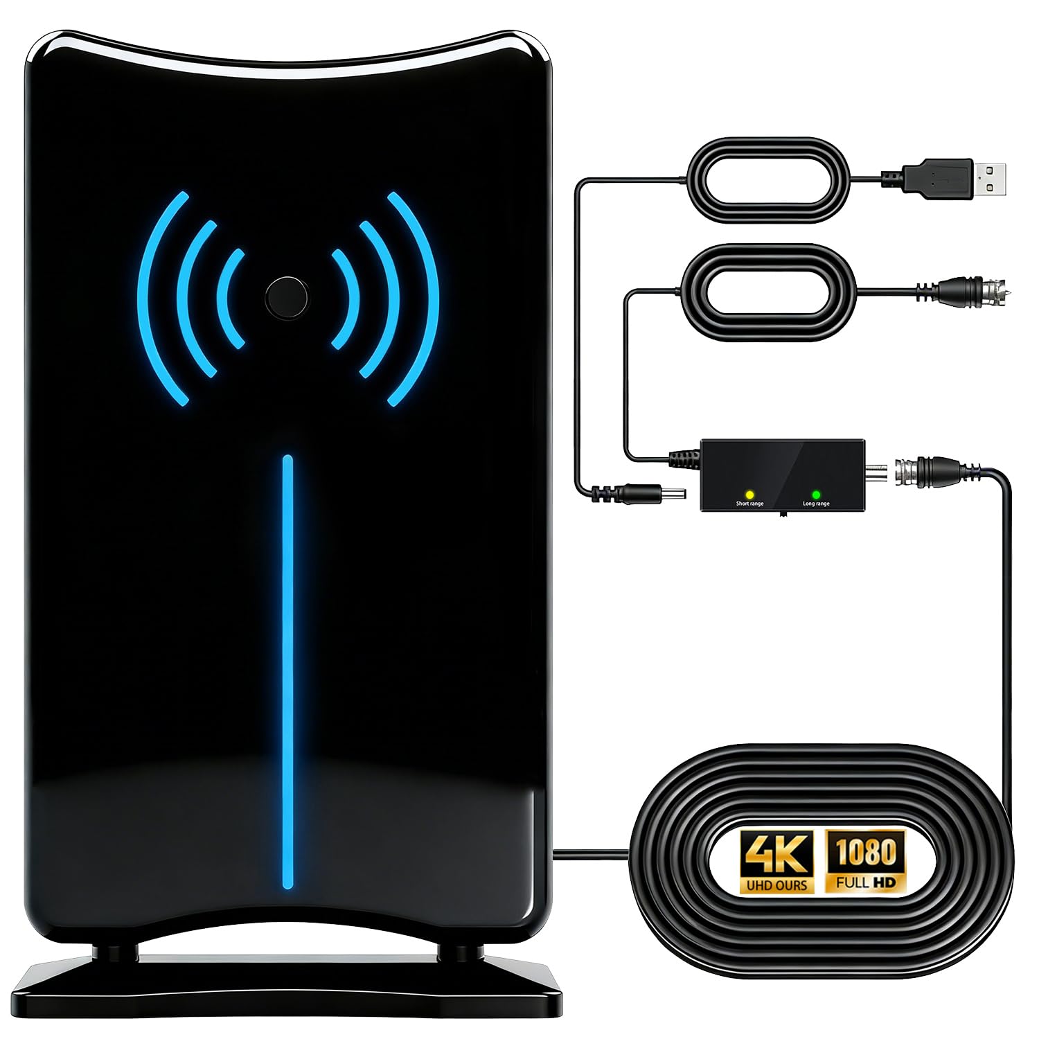 Antenne TV numérique pour Smart TV intérieur/extérieur, antenne HD 2026 avec amplificateur de signal, prend en charge la télévision HD 4K 1080p, réception longue portée, câble coaxial long