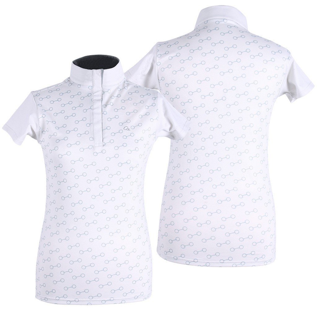 QHP Damen Turniershirt Emberly kurzarm Stehkragen Print weiß (38)