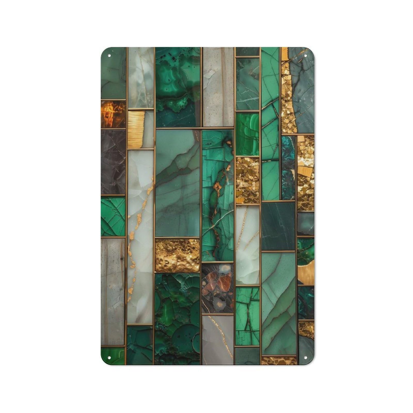 Tin Sign 30x20cm with Geometric Malachite Mosaic for Garage Wall, Rustic Decor, for Living Room, Hallway And Entrance Wall Decor