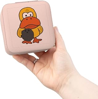 3dRose Funny Silly Yellow Duck Bowling Cartoon Jewelry Travel Case Pink