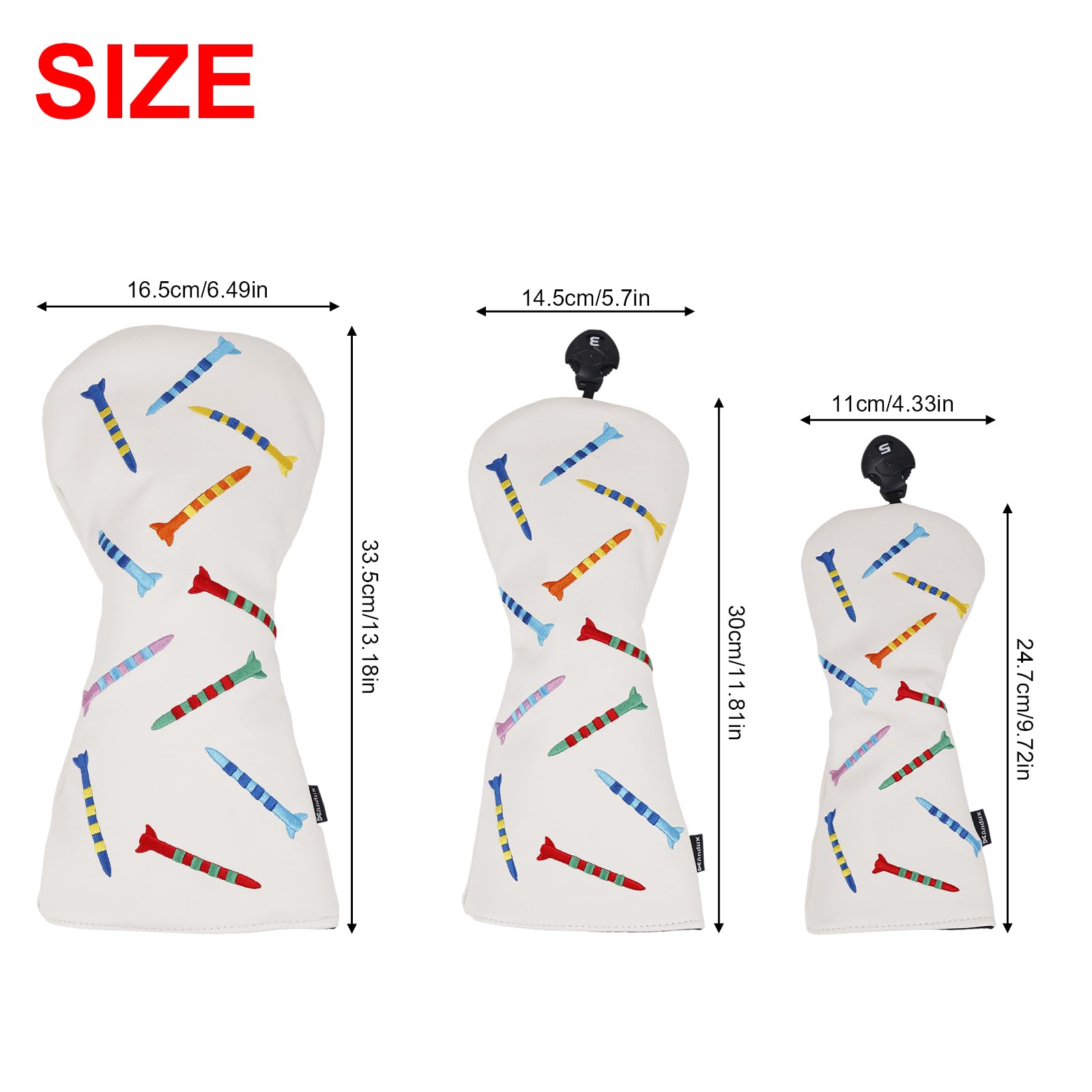 Andux PU gestreifte Tees Muster 3er Pack/Set Golf 460cc Fahrer Fairwayhölzer Schlägerkopfhauben