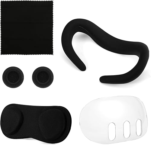 Face Pad Cover for Quest 3, Silicone VR Face Cover with Lens Cover & Clear Shell Cover Washable Sweatproof VR Face Cushion Cover Accessories