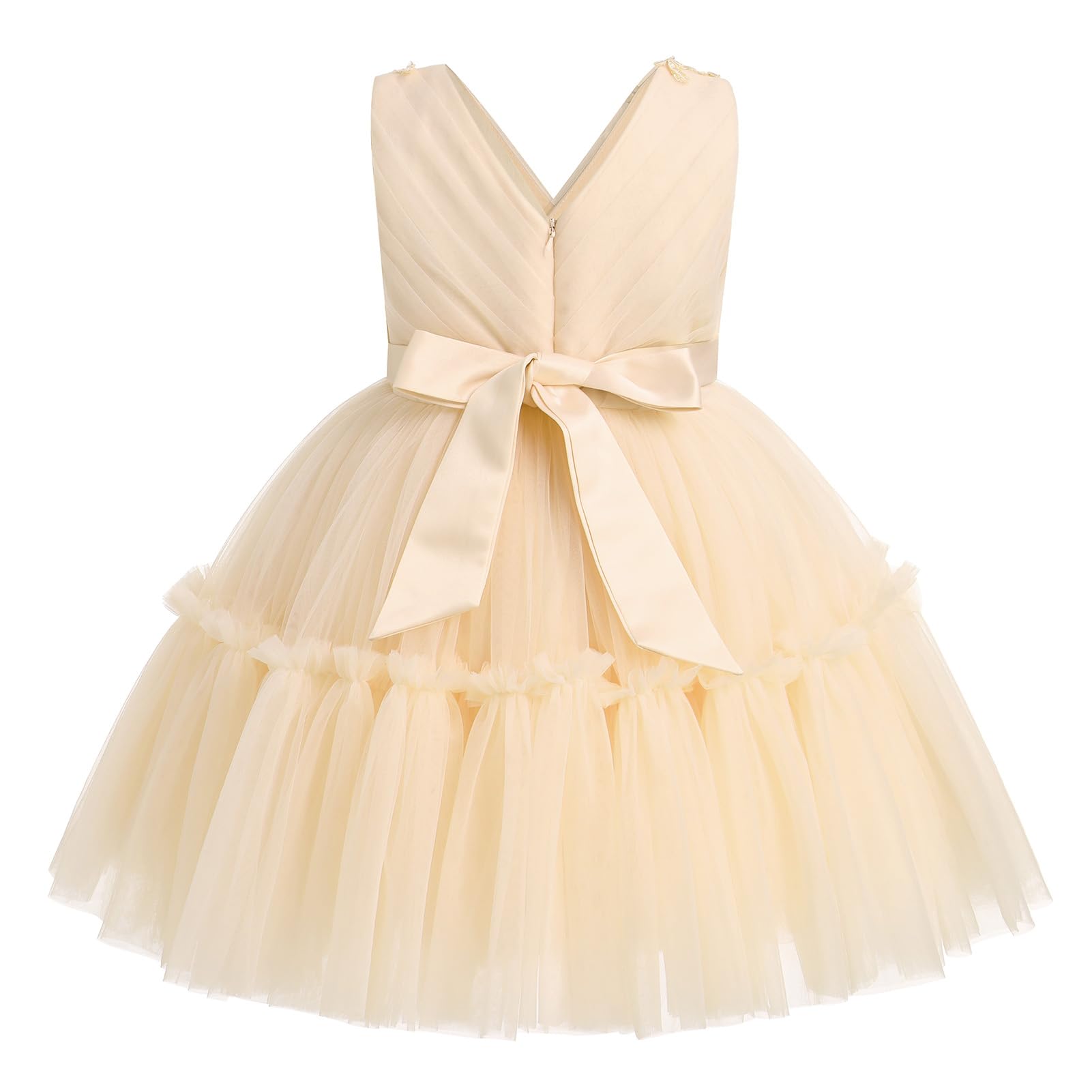 IBTOM CASTLE Blumenmädchenkleider für Hochzeit, ärmellos, V-Ausschnitt, plissiert, Prinzessin, Rüschen, Tüll, Tutu-Kleid, Geburtstagsparty-Kleid