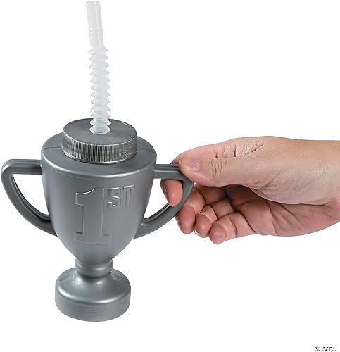 Miniatura 2 de Fun Express Juego de tazas de trofeo de coche de carreras con pajillas, plástico gris sin BPA de 14 onzas, ideal para fiestas de cumpleaños