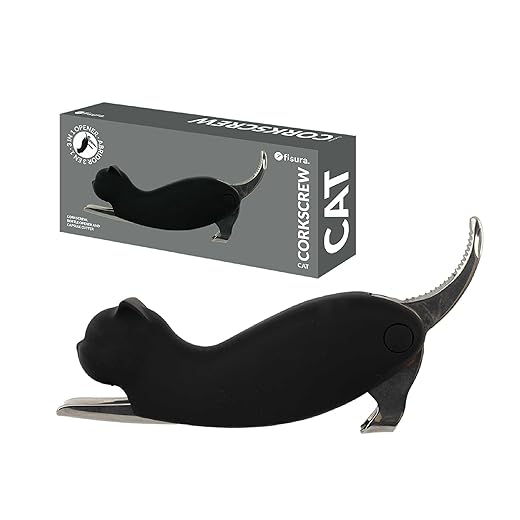 Fisura - Original "Cat" Corkscrew Stainless Steel Corkscrew with Capsule Cutter Fun Wine Opener Beer Bottle Opener Gift