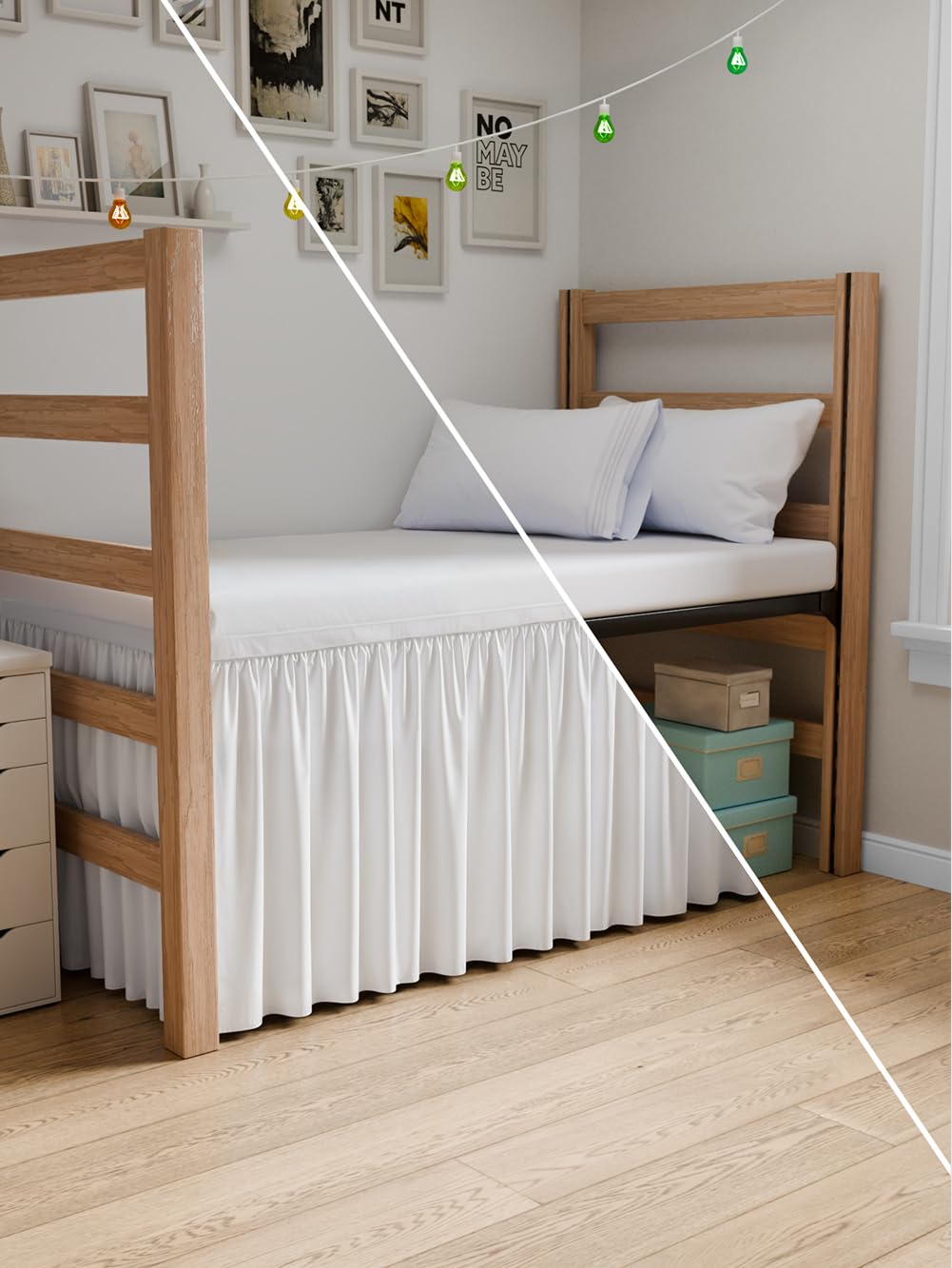 dorm room bed skirt twin xl - college dorm room essentials - white, 34 inch