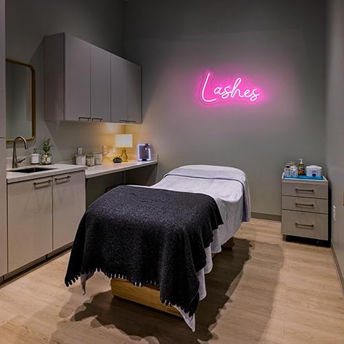 Miniatura 6 de KANAYA Letrero de neón de pestañas de 16 pulgadas, luz LED de neón rosa, funciona con USB y pilas, para salón de belleza, estudio, sala de maquillaje