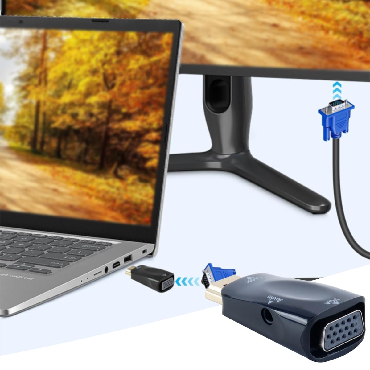 Adattatore Da HDMI a Jack 3,5, Convertitore Da HDMI Femmina a VGA Femmina HD 1080P Con Cavo Jack Audio Da 3,5 Mm