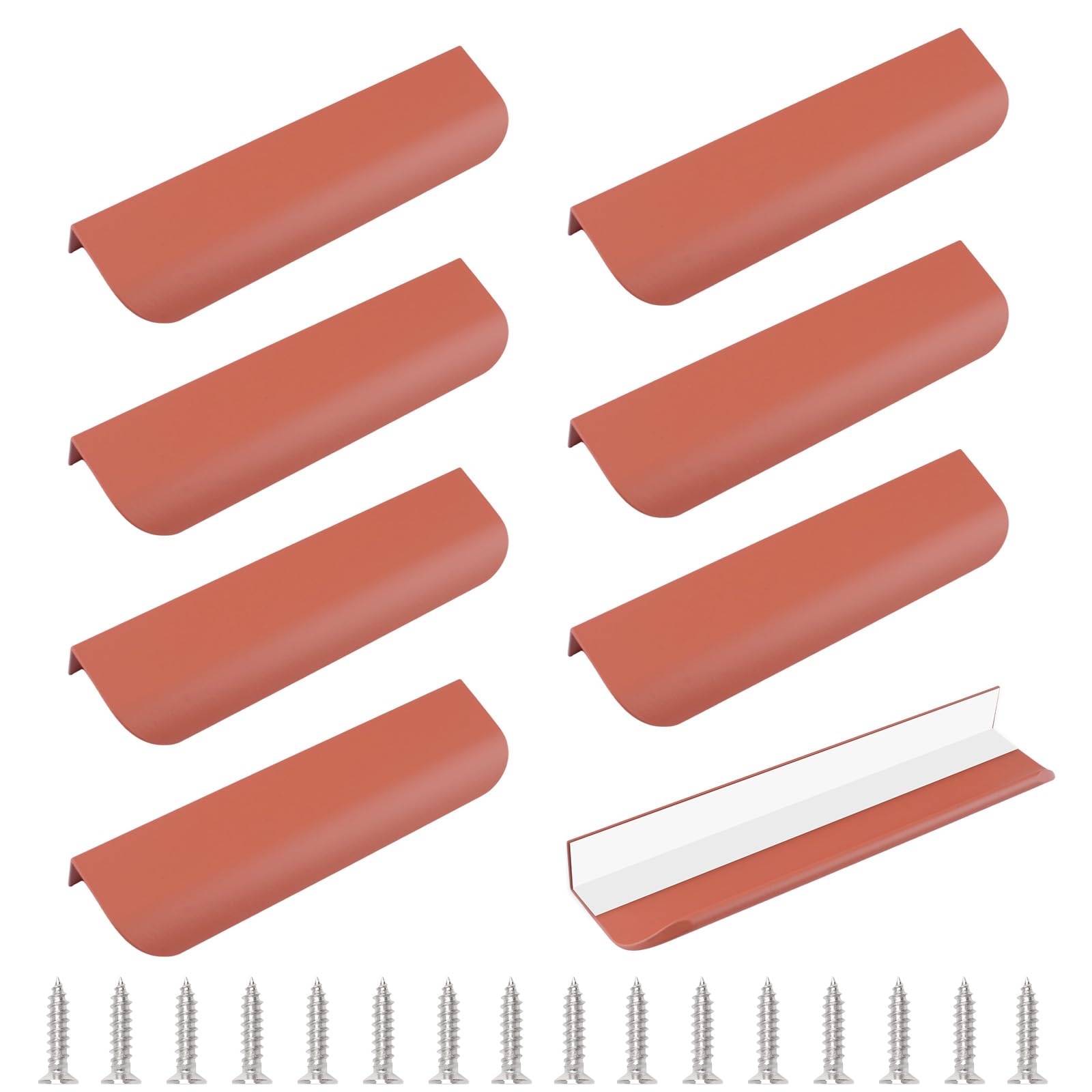 MOROBOR Finger Edge Pull, 8pcs Concealed Handles Modern Style Drawer Handles, Curved Aluminum Alloy Invisible Handle for Cabinet Hardware Drawer,150mm/Orange-red — image 1