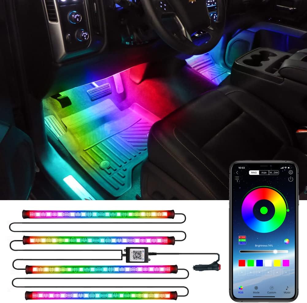 Interior Car Lights, LEDCARE 210 Modes Car LED Strip Lights with Wireless Smart App Control, Dreamcolor Chasing Car Neon Ambient Lighting Kits, Waterproof Under Dash Lighting, Sync to Music
