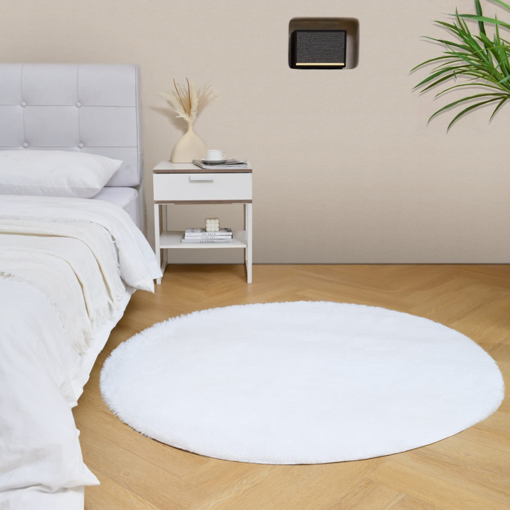 Round Rug Fuzzt duduta White Fluffy and Round Rug 4x4 foot, Shag Fuzzy Plush Circle ...
