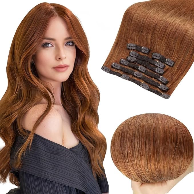 Amazon.com : Full Shine Copper Brown Clip in Hair Extensions  display picture 1