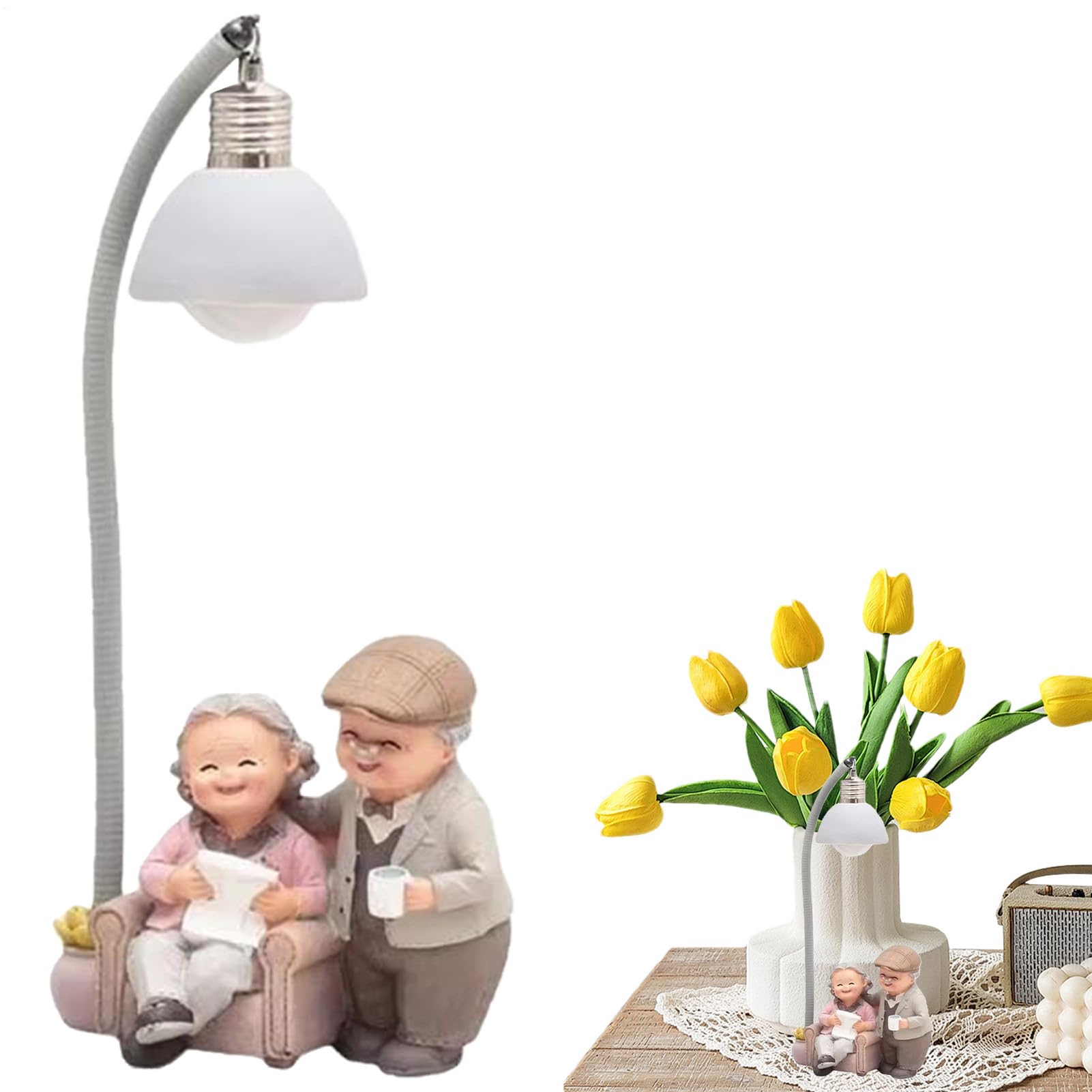 Figurine de grand-parents en résine sculptée à la main pour décoration de maison