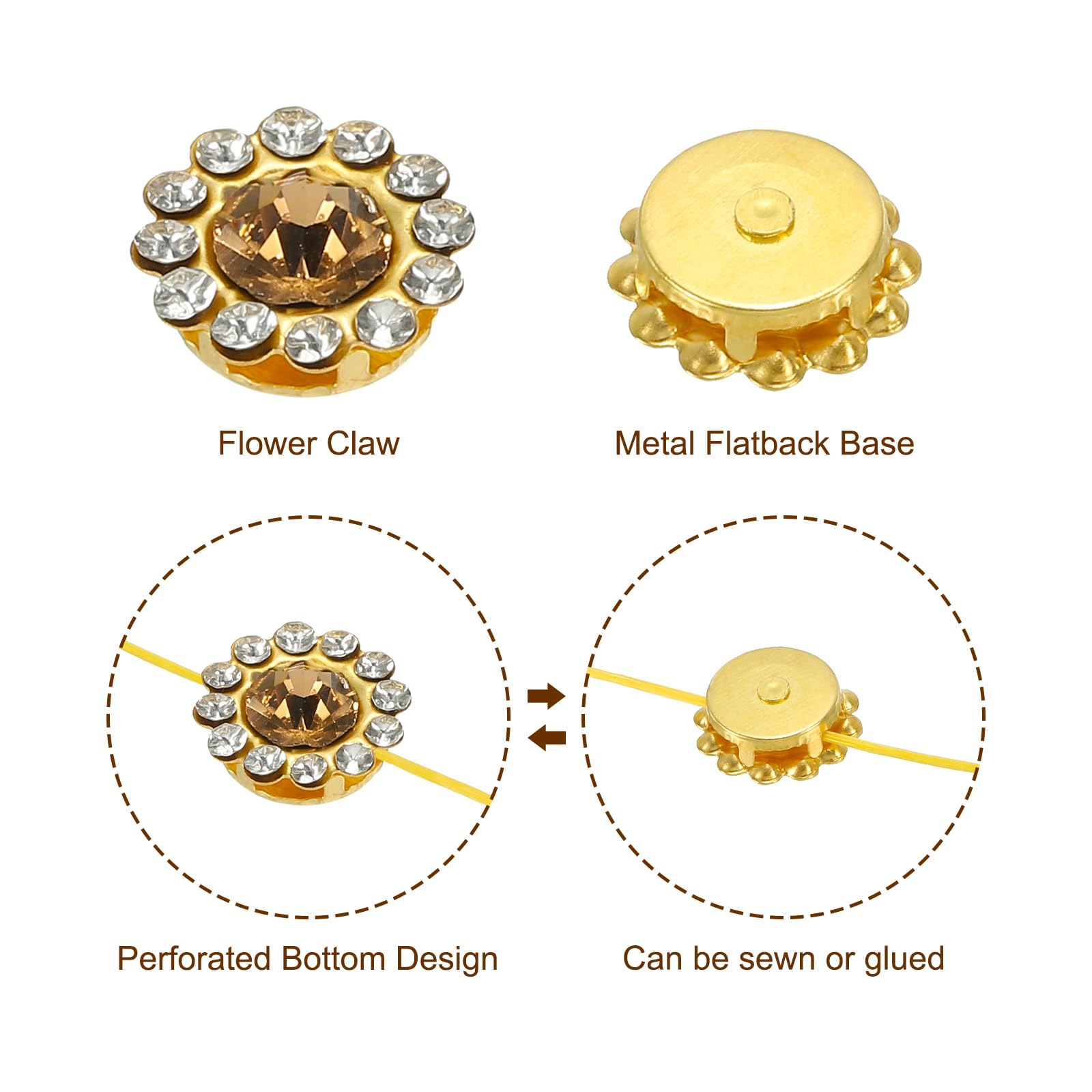 PATIKIL 12 mm Flower Claw Sew on Pearls Rhinestones - Image 3