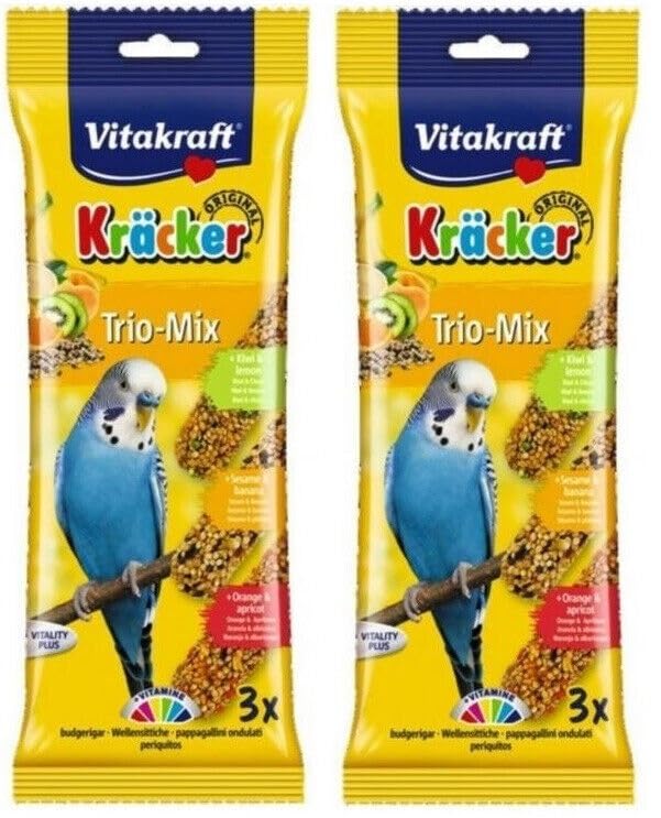 x2 Packs VITAKRAFT BUDGIE KRACKER TRIO Kiwi & Lemon Sesame & Banana Orange & Apricot Budgie Treats