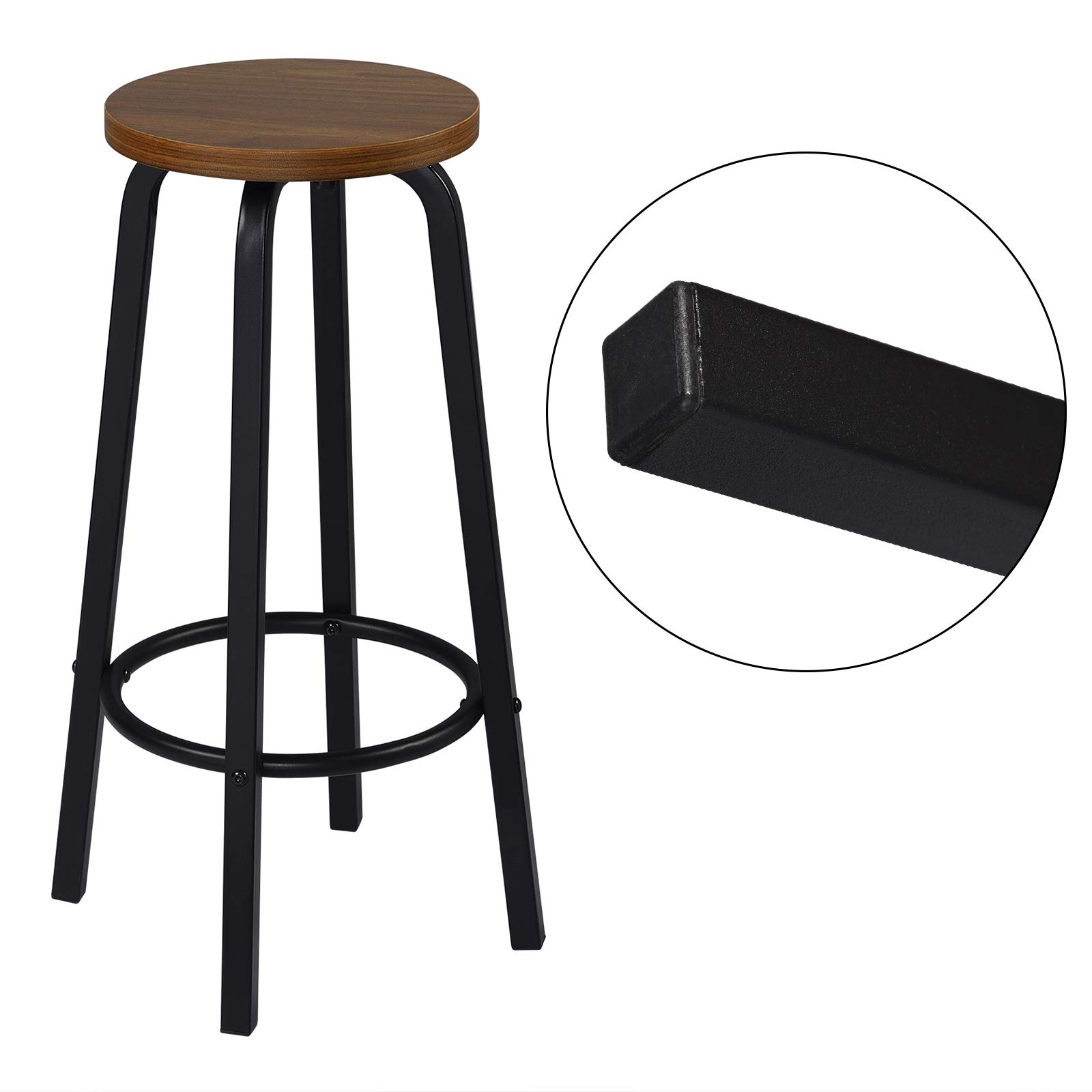 WOLTU Taburete de Bar Juego de 4, Estructura de Metal, Marrón Oscuro | Taburete Alto Cocina para Salon Cocina, Asiento de MDF