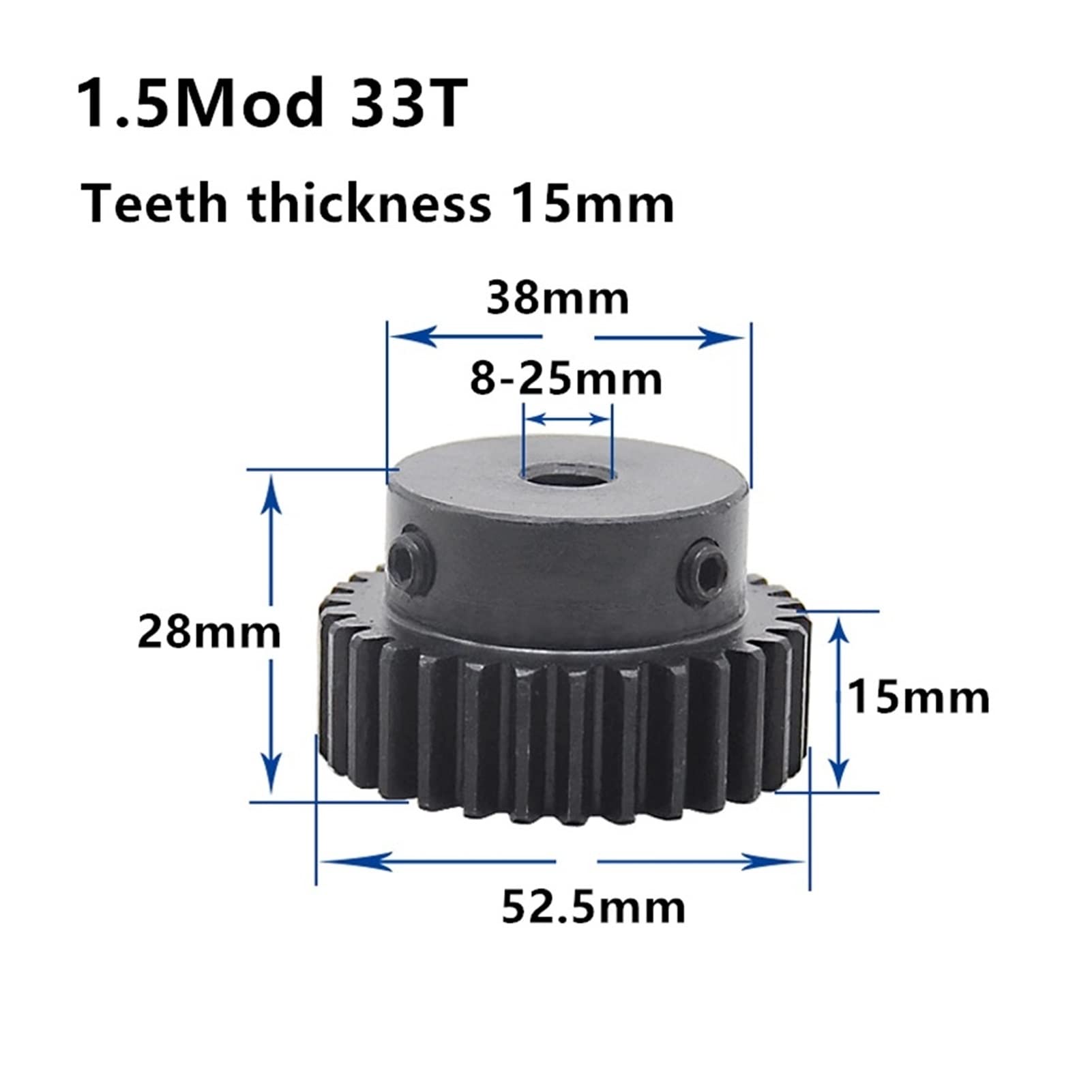 Motorgetriebe aus Aluminiumlegierung, 1,5 m Stirnradritzel 31–34 Zähne, Hochfrequenzschwärzung, 6–14 mm Bohrung, 25 Zahnstange und Abschrägung 12(8mm Bore,33 Teeth)