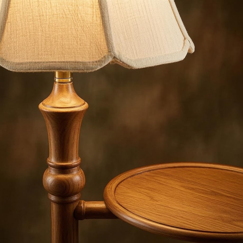 Lampada da Terra in Legno con Ripiani, Piantana Multifunzionale per Salotto e Soggiorno, Design Mid-