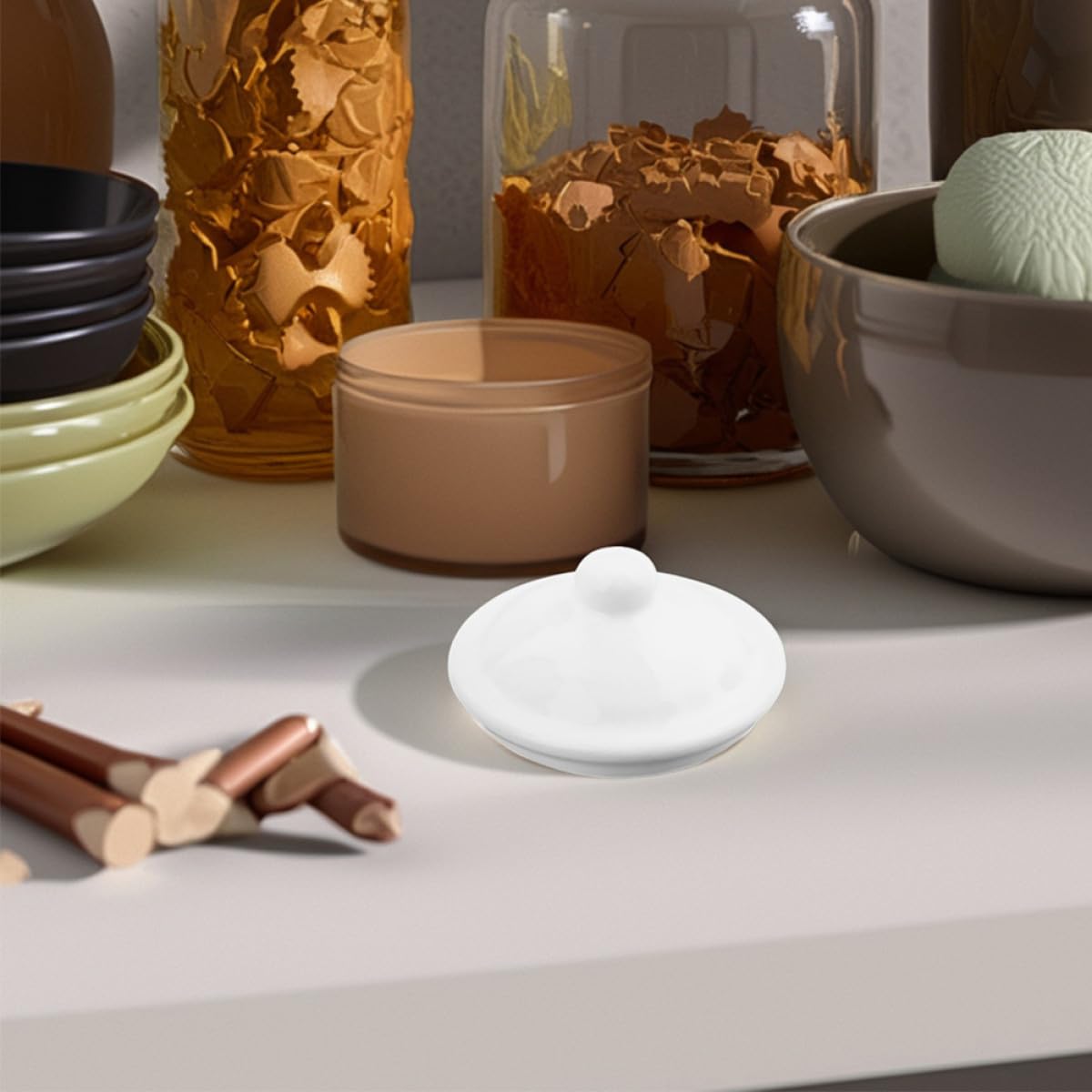 Generico Set 5 Copritazza Smaltati Rotondi in Ceramica, Coperchi per Tazze da Tè e Acqua, Accessori per Bicchieri da Caffè, Ricambi Riutilizzabili per Casa e Ufficio