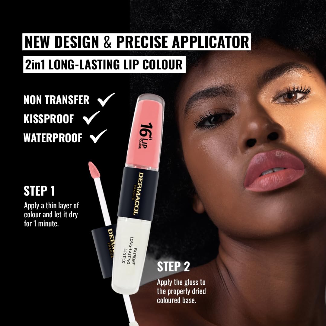 NEW Dermacol, 16-Hour Lip Colour, Highly Pigmented Glossy Lip Stain, Two-Phase Lip Plumper Gloss - Image 2