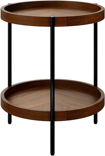 UJOYPAYD Mesa auxiliar redonda de 205 pulgadas mesa auxiliar redonda de 2 niveles con estante de almacenamiento mesas laterales retro con marco de