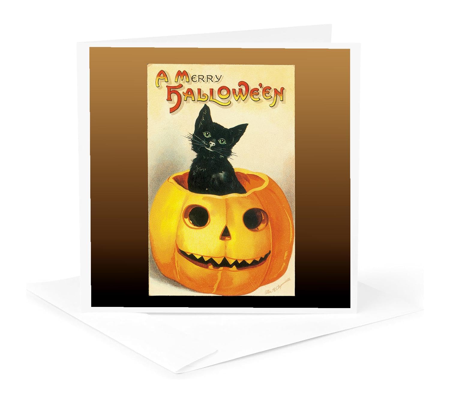 Vintage Halloween Postcard: FLYING Black Cats, Ghosts, Jack O' Lanterns (digital Download