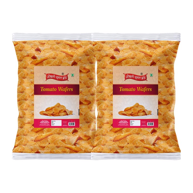 Image of OKHLI MUSAL BRAND Aloo Chips Wafers Fried Potato Chips Wafers Indian Snacks Namkeen | Marwari Tomato Tango Flavour, Crunchy Chips & Snacks | Bachcho Ka Favourite Savoury Snack-420g*2Pack