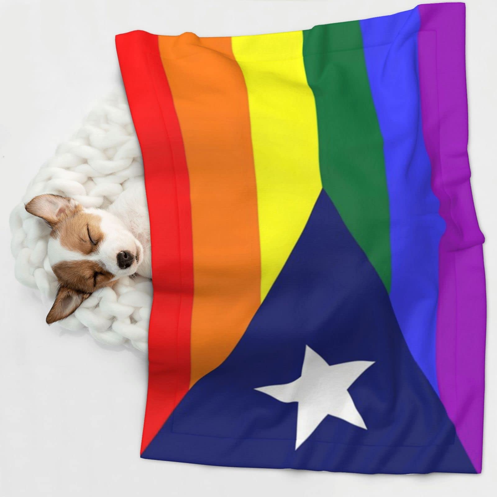 Puerto Rico Rainbow Gay Pride Flag Soft and Cozy Pet Blanket for Dogs and Cats - Versatile and Comfortable Medium