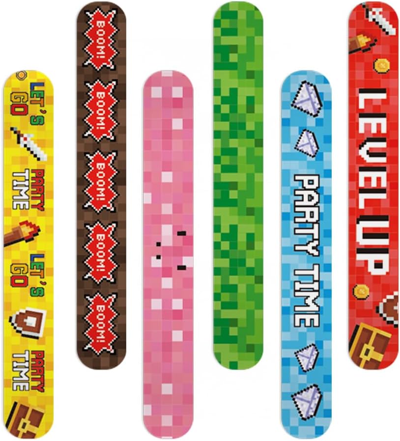 Pixel Party Favor Slap Bracelets 24 PCS Goodie Bag Stuffers Exchanging Gifts Classroom Prizes