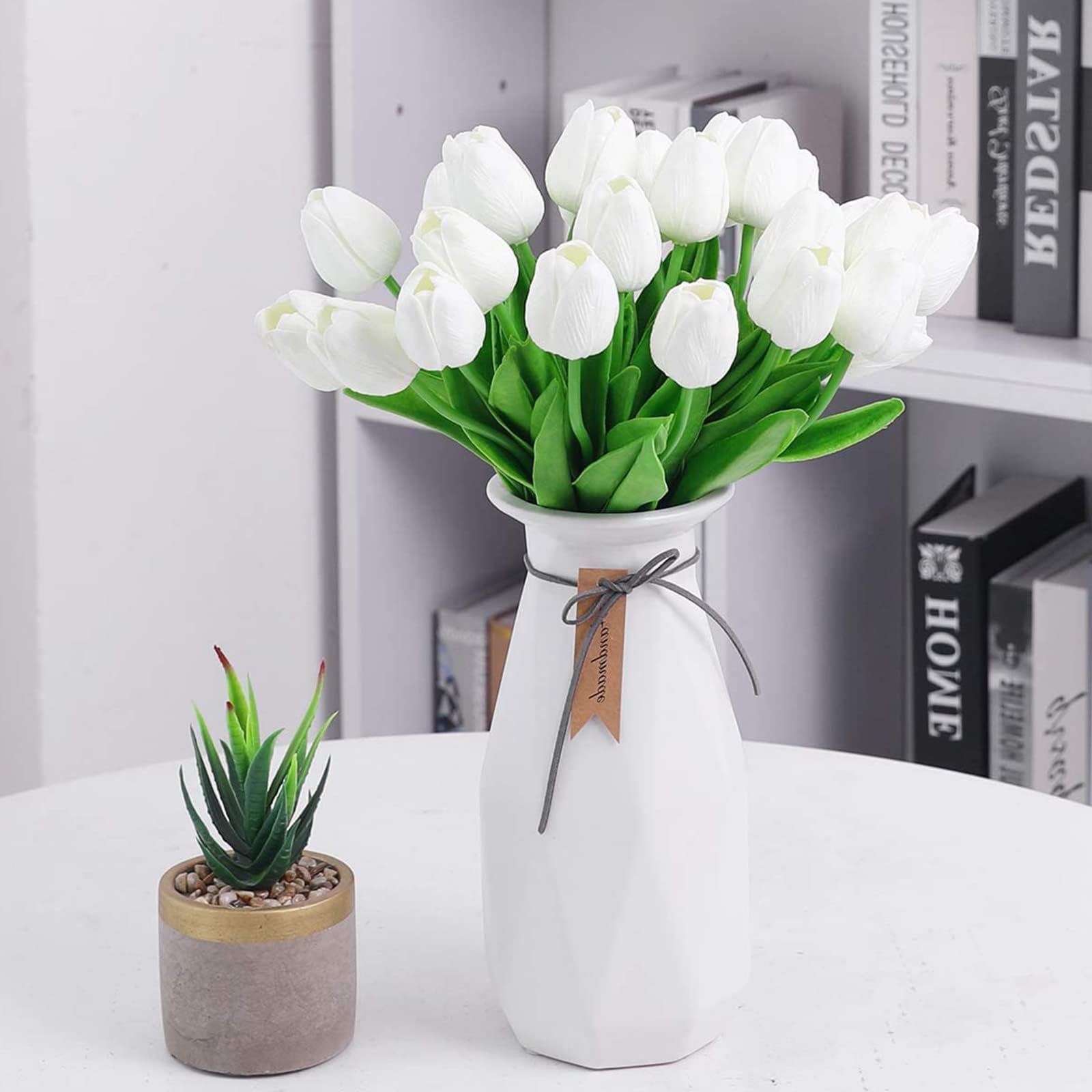 Mandy's Tulipani Artificiali, 20 Steli, Bianchi E Rosa Chiaro Poliuretano Fiori Finti Per Matrimonio 685259