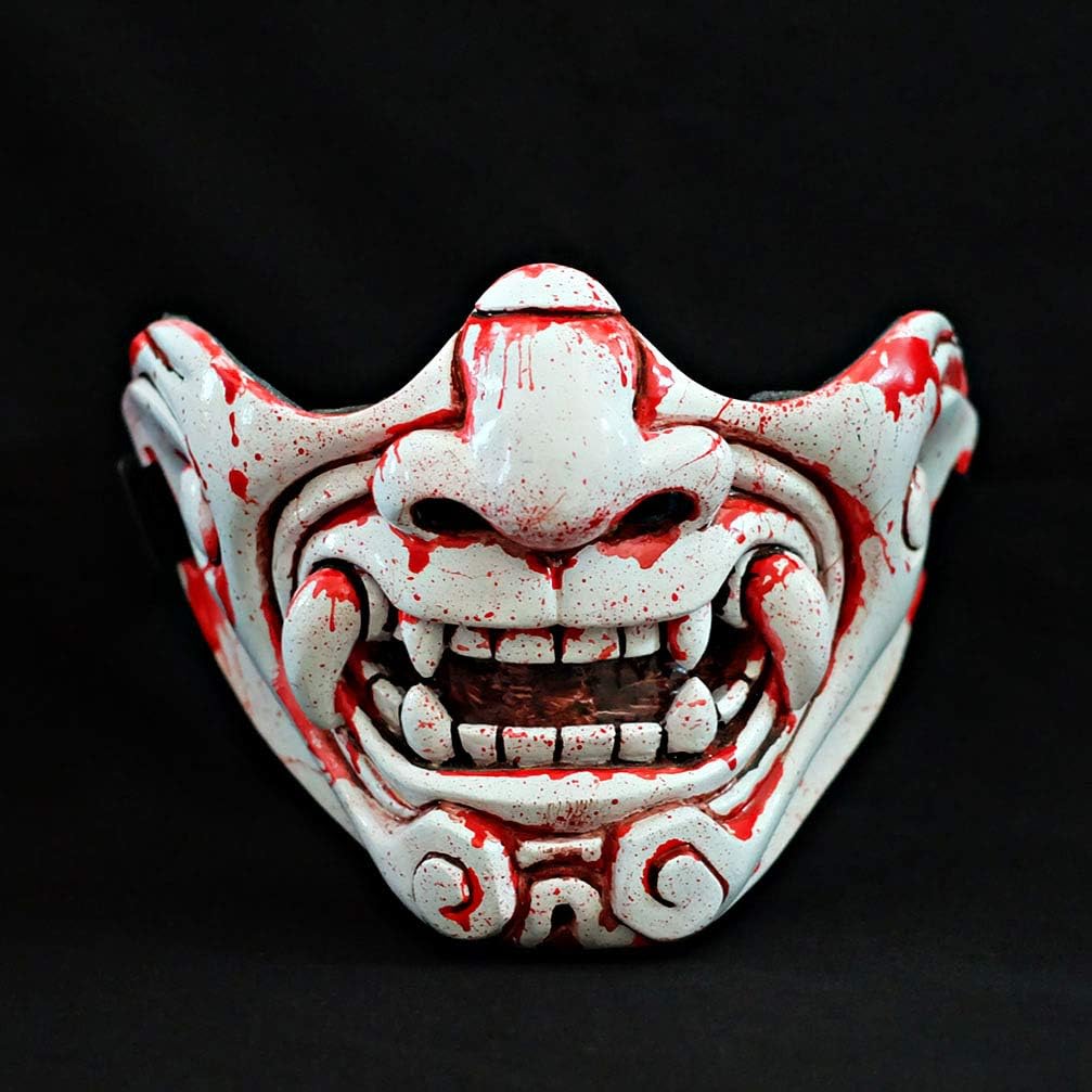 Motorcycle Face Mask Demon Oni Samurai Mempo Airsoft Paintball Gun Halloween Costume Cosplay Blood MA223…