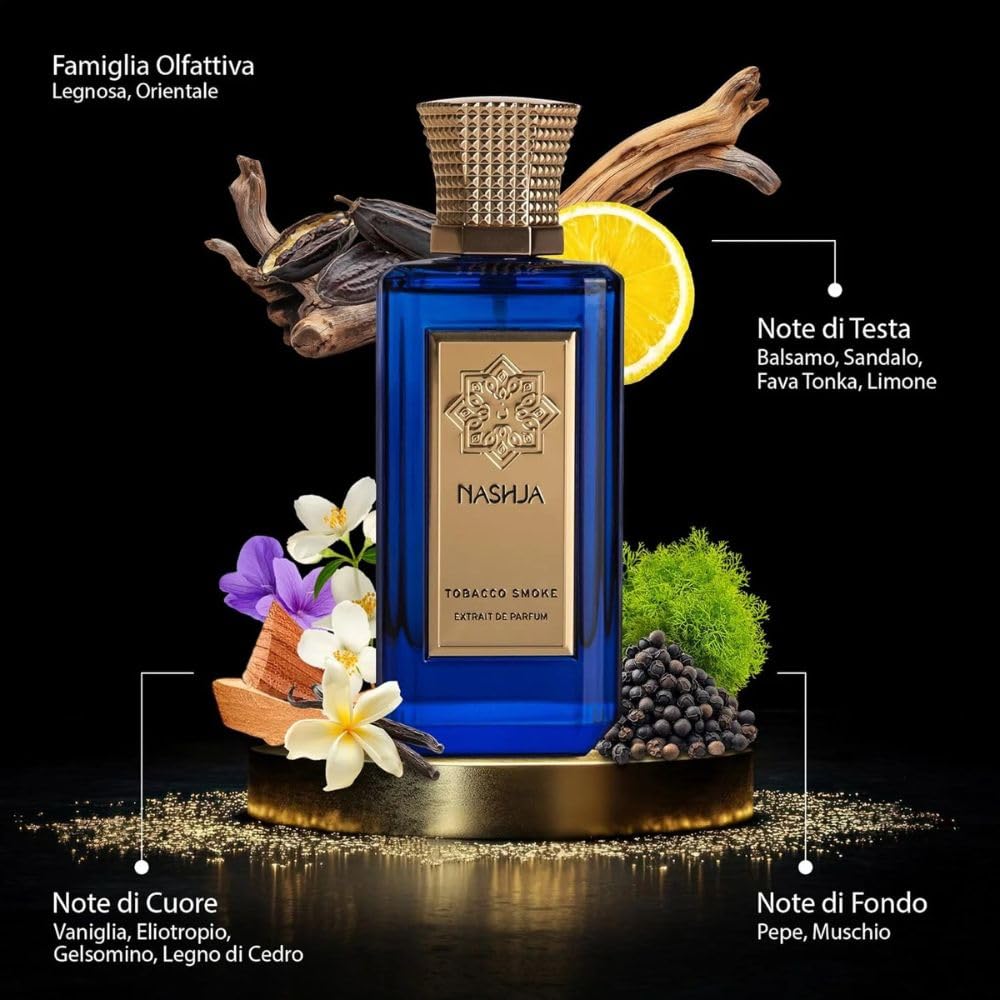 NASHJA Tobacco Smoke Extrait de Parfum 100 ml - Parfum Homme intense et séduisant - Parfum boisé et oriental avec des notes de tabac, de vanille et de bois précieux