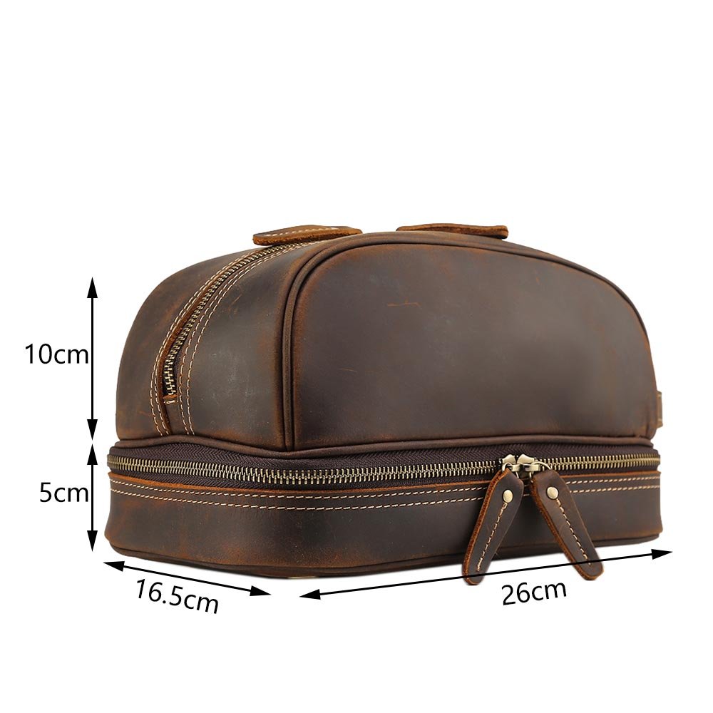 Neuleben kosmetyczka z prawdziwej skóry z 2 przegródkami – XXL kosmetyczka z uchwytem do noszenia, styl vintage, na podróż