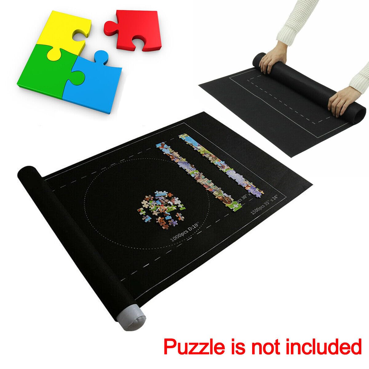 Mata do puzzli, 1500 elementów, dywan puzzli, puzzle podłogowe, czarna mata filcowa, maty do zwijania