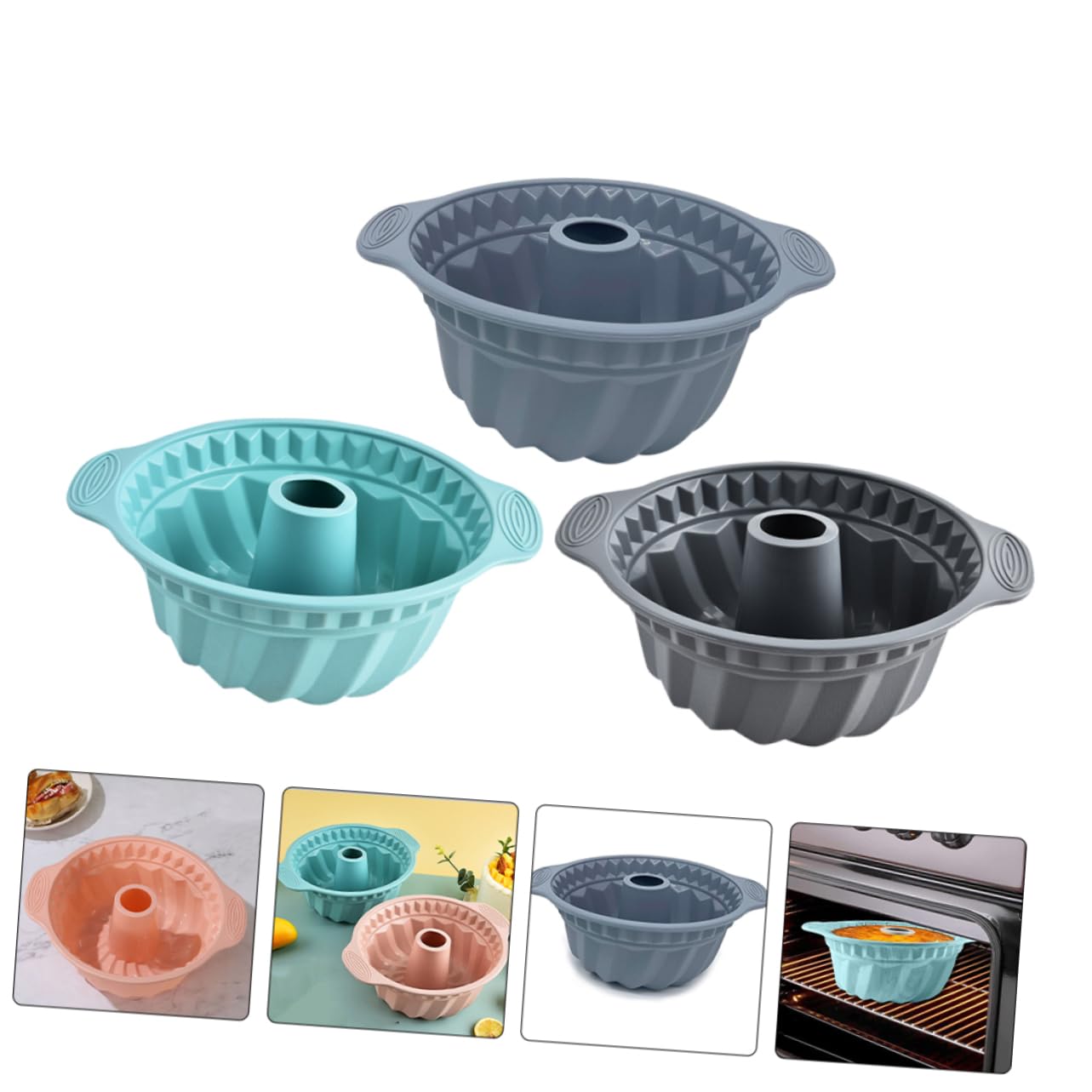 3piezas Moldes De Silicona para Pasteles Redondos Moldes De Chiffon y Mousse Asas para Hornear Casa Silicona De Alimenticio Nórdicos