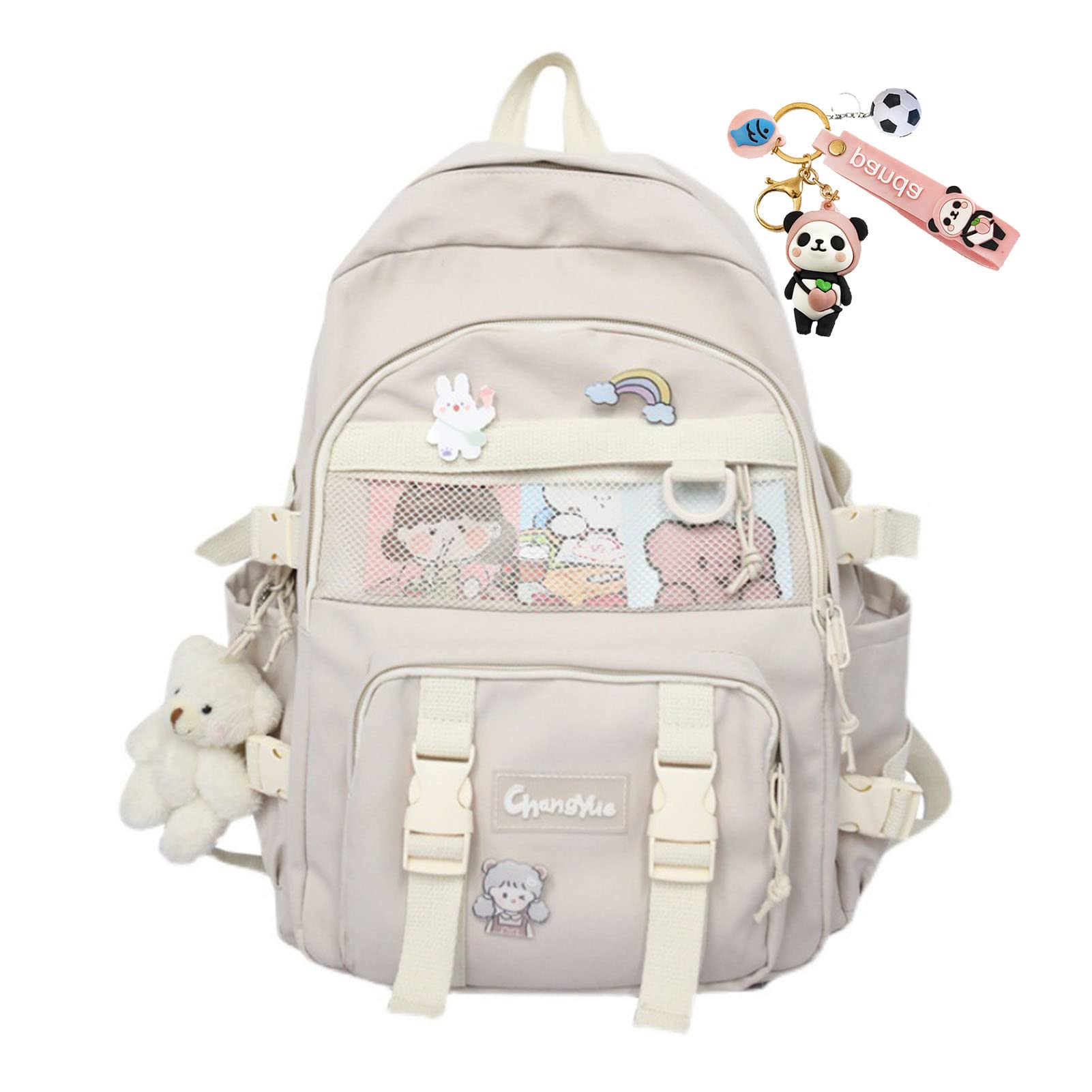 JELLYEA Kawaii Backpack with Pins Multi-Pocket Cute Accessories School Bag Rucksack Large Capacity for Girls Teens