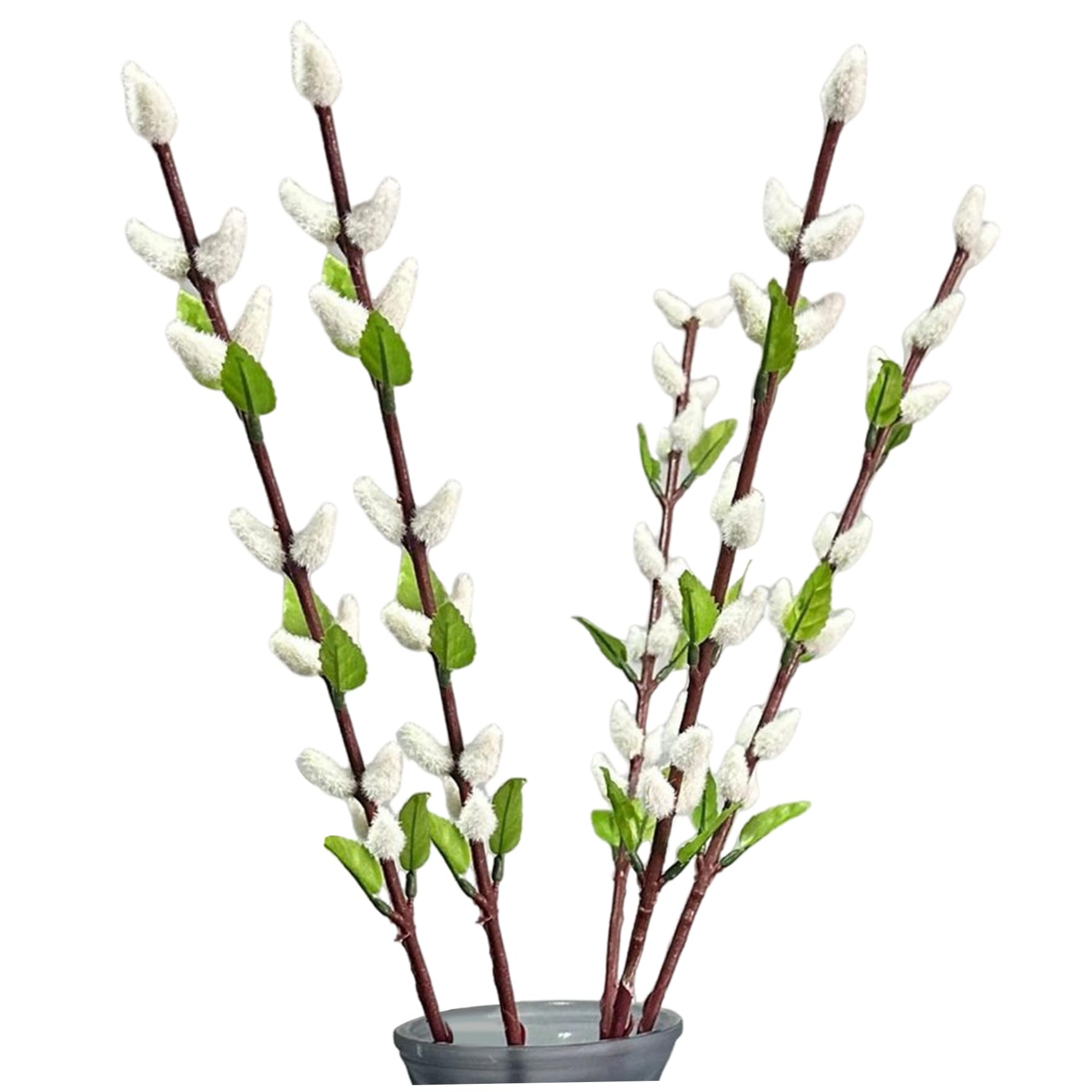 Muzrunq Multicolor Pussy Willow Branches For Vases 5Pcs 20In Flocked Pussywillows With Green Leaf Diy-Friendly Artificial Silk Pussy Willow Branches For Wedding, Photography Prop Home.