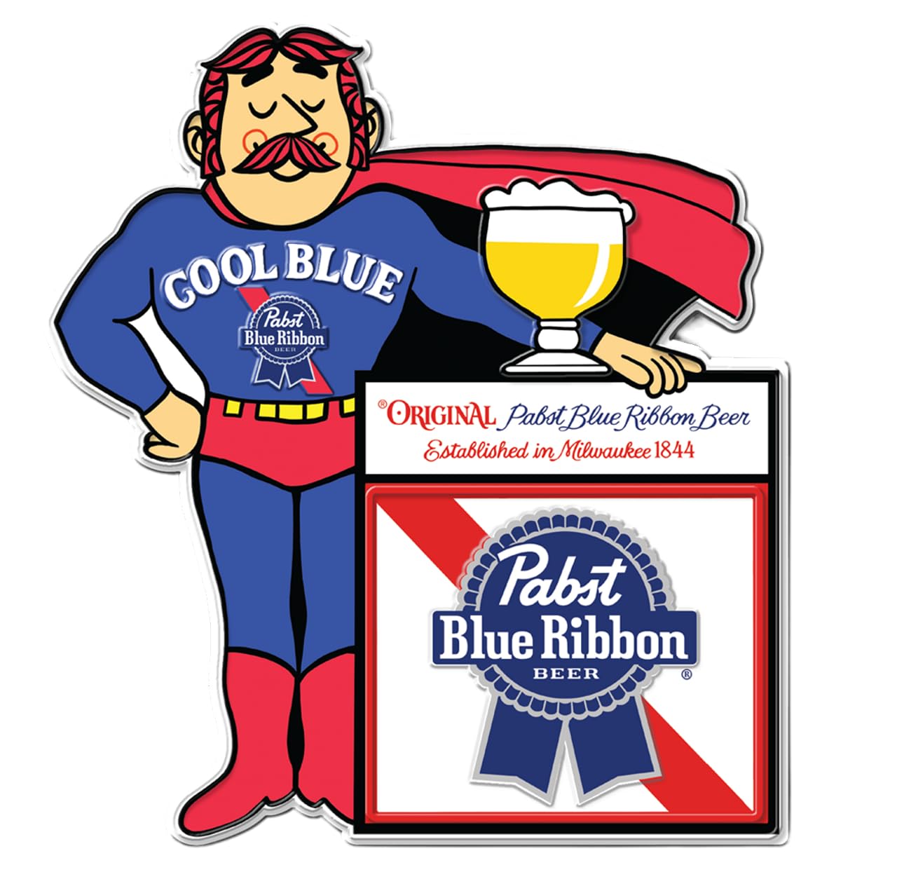 Desperate Enterprises Pabst Man Cool Blue - Letrero de aluminio en relieve de, letreros PBR, letreros de cerveza, decoración de pared de metal vintage nostálgico, fabricado en los Estados Unidos