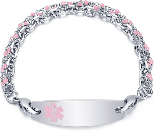Pulseras de alerta médica personalizadas para mujeres y niñas, pulsera de identificación médica con grabado gratuito con cadena de acero inoxidable
