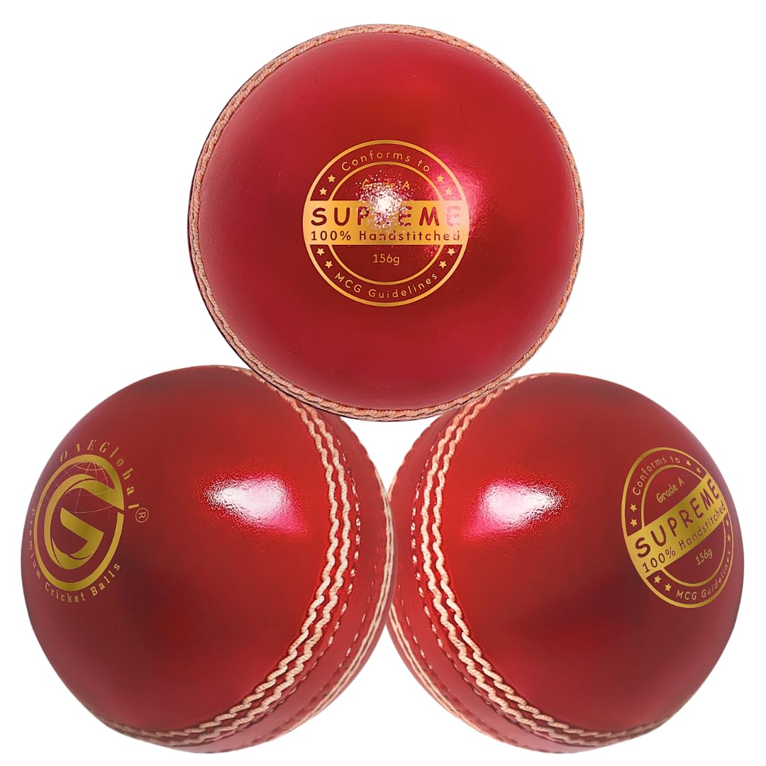 Supreme – Balle de cricket en cuir | 100 % cousue à la main, 156 g – 5,5 oz, construction imperméable en 4 pièces | Balles de cricket rigides de qualité match