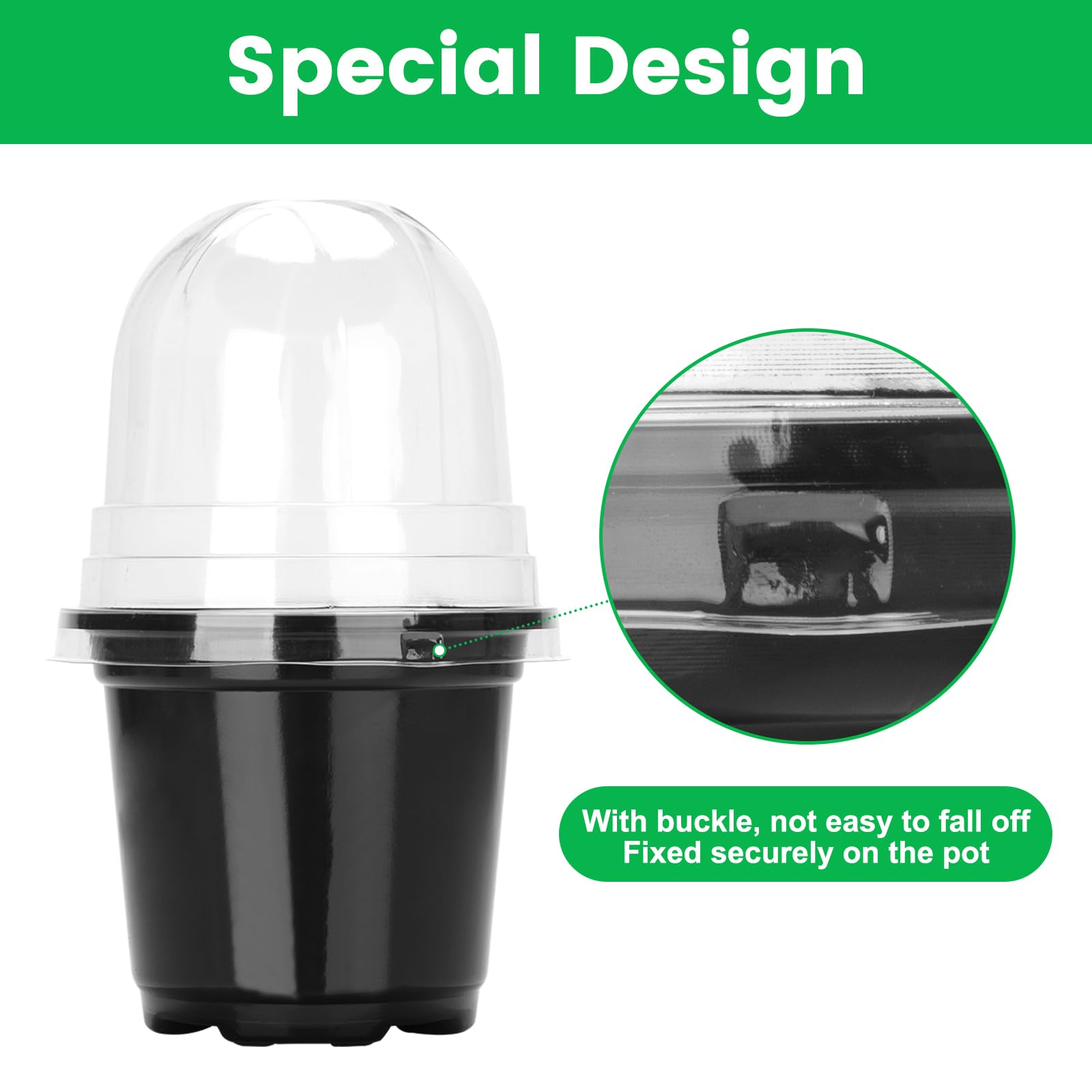 KINGLAKE 32 Pcs 10cm Black Plastic Plant Pots with Humidity Dome - Image 3