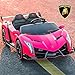 Sopbost 12V Electric Car Compatible with Lamborghini Battery Powered Sports Car Ride on Car for Kids 4x4 Ride on Car with Parent Remote Control for Boys Girls, Hydraulic Doors, LED Lights, Pink