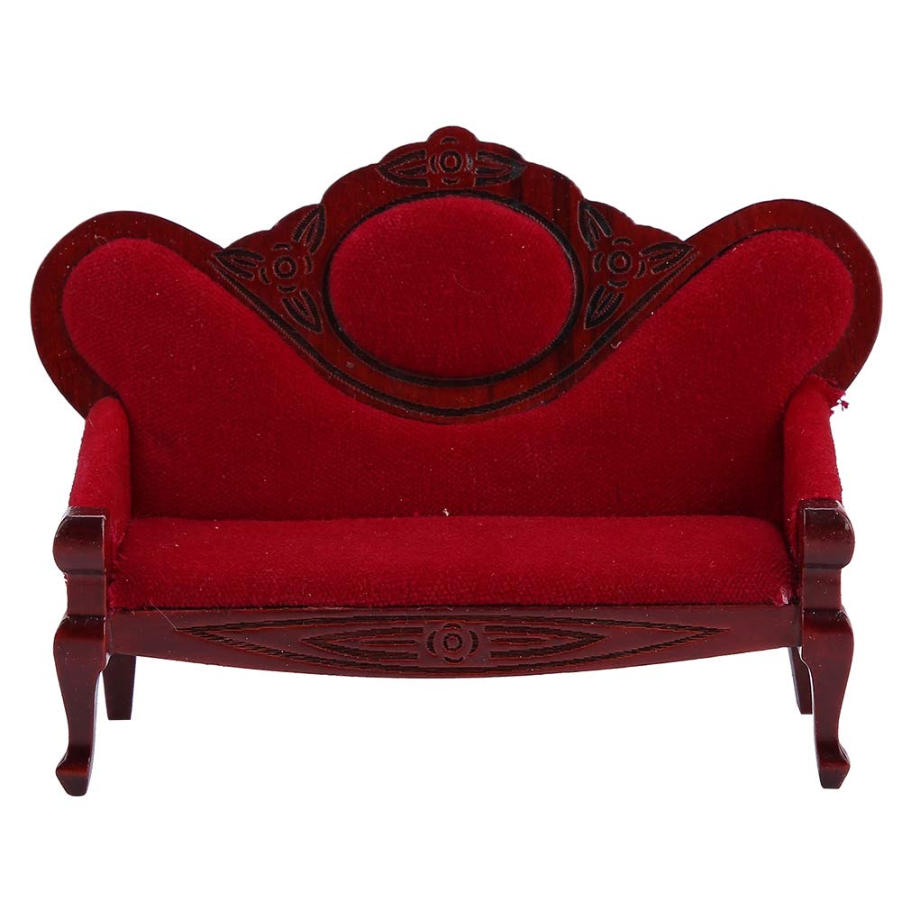 Divano vintage per casa delle bambole e sedie abbinate, un set di divani per casa delle bambole con struttura in legno artigianale per diorami da soggiorno in miniatura