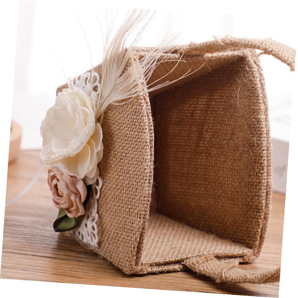 FOMIYES Blumenmädchenkorb und Ringkissen Satz aus Jute Handgefertigt Vintage Hochzeitsdeko für Trauung und Verlobung