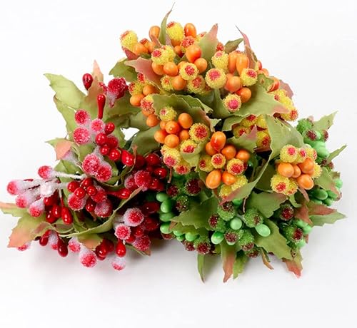 Miniatura 7 de QueenBox® 12 piezas de flores artificiales de perlas, bayas, manualidades, álbumes de recortes, bayas falsas, ramo de estambres de frutas para