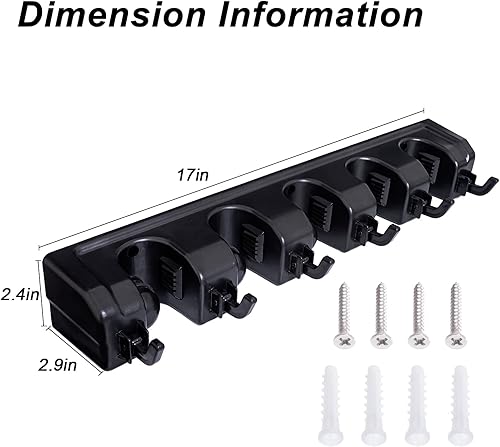 Miniatura 4 de HYRIXDIRECT Soporte de pared para fregona y escoba resistente, organizador de herramientas de jardín, para fregona, suministros de limpieza para el