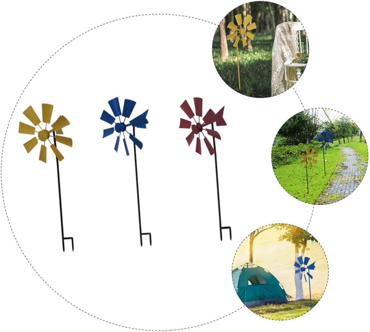 3pcs Windmill Outdoor Decor Metal Garden Windmill Decor Pinwheels for Garden Lawn Ornament