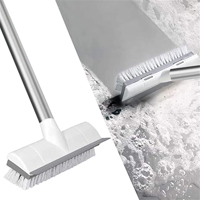 KMAKII Floor Scrub Brush, Push Broom with Long Handle -50" Stiff & Soft Brush, 2 in 1 Squeegee and Brush,Tub and Tile Brush for Cleaning Bathroom, Patio, Kitchen, Wall and Deck