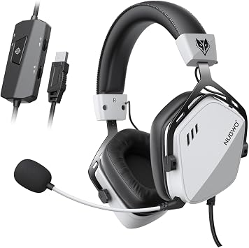NUBWO HG03 USB-A Gaming Headset with 7.1 Surround and FPS Sound, Wired Headphones with Noise Canceling Mic, Comfortable Design for PC, Laptop - White